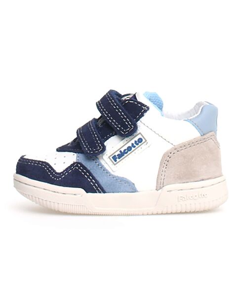 Marine/wit/beige Klip leren sneakers