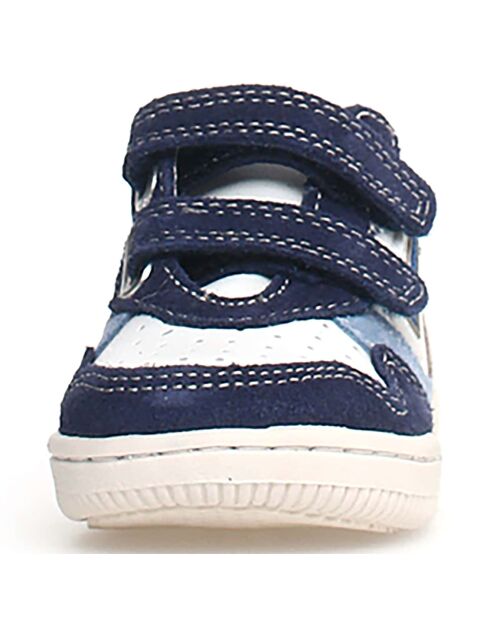 Marine/wit/beige Klip leren sneakers