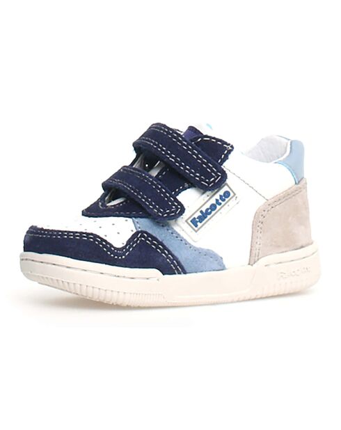 Marine/wit/beige Klip leren sneakers