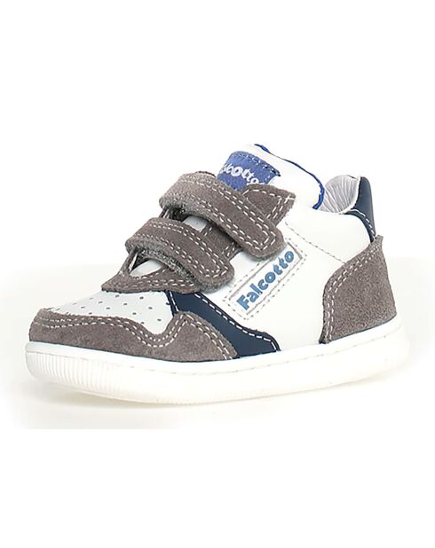 Wit/donkergrijze/azuurblauwe leren sneakers van Klip