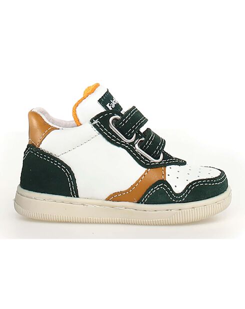 Wit/flesgroen/pompoen Klip lederen sneakers