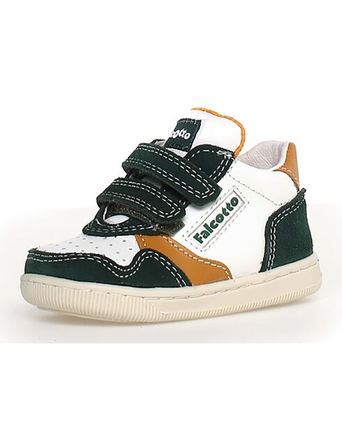 Wit/flesgroen/pompoen Klip lederen sneakers