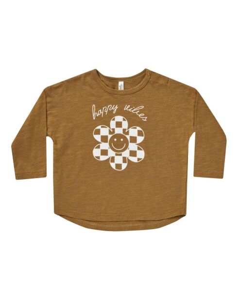 T-Shirt Happy Vibes marron