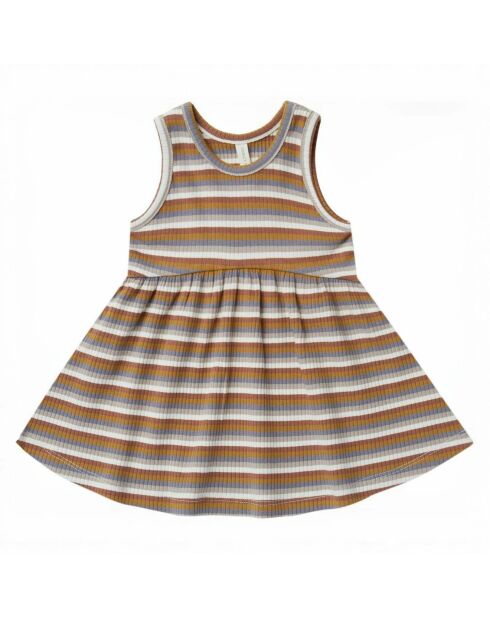 Robe en Coton Bio à bretelles écru/marron