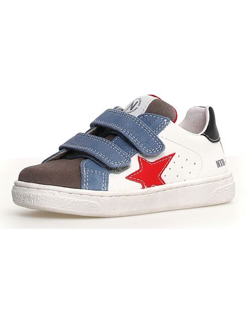 Grijs/wit/Sky Pinn leren sneakers