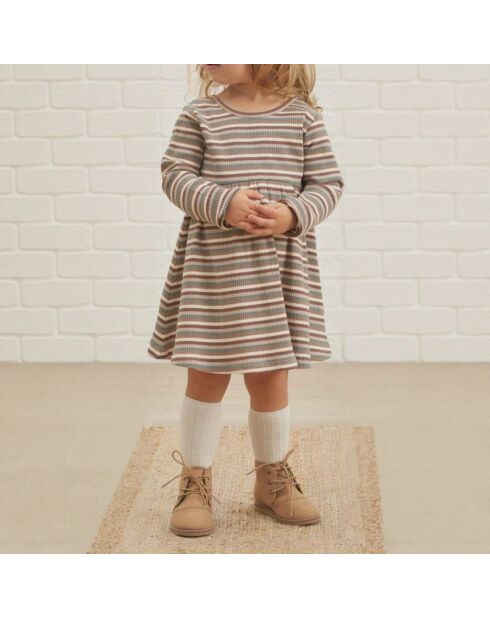 Robe Côtelée à Rayures Coton Bio marron