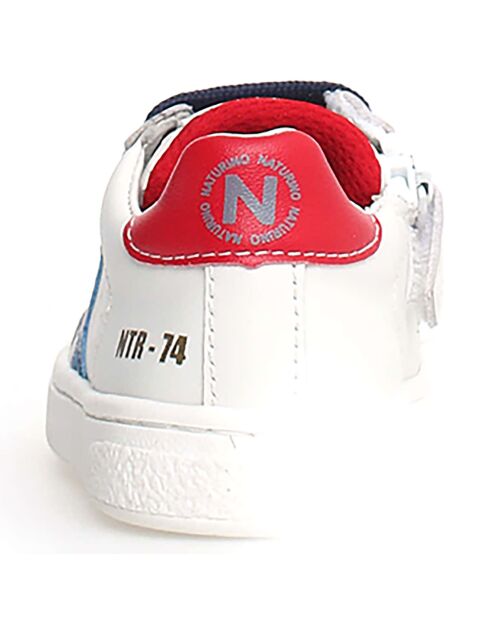 Wit/azuurblauw/rode leren sneakers