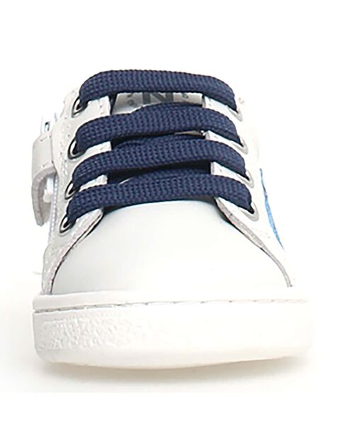 Wit/azuurblauw/rode leren sneakers