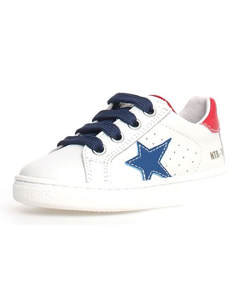 Wit/azuurblauw/rode leren sneakers