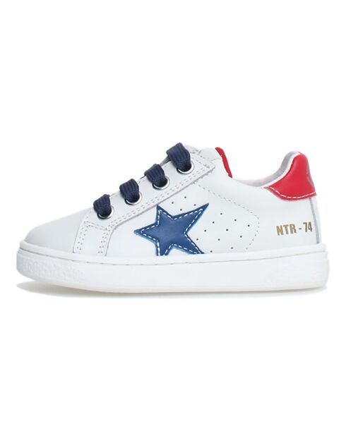 Wit/azuurblauw/rode leren sneakers