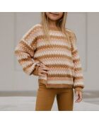 Pull Nid d'Abeille Rayé Aspen ocre