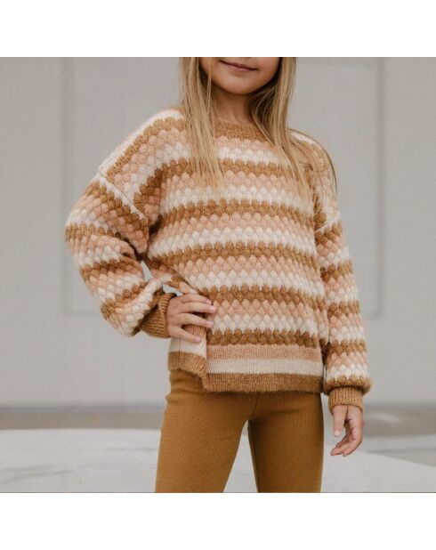 Pull Nid d'Abeille Rayé Aspen ocre