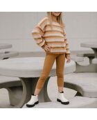 Pull Nid d'Abeille Rayé Aspen ocre