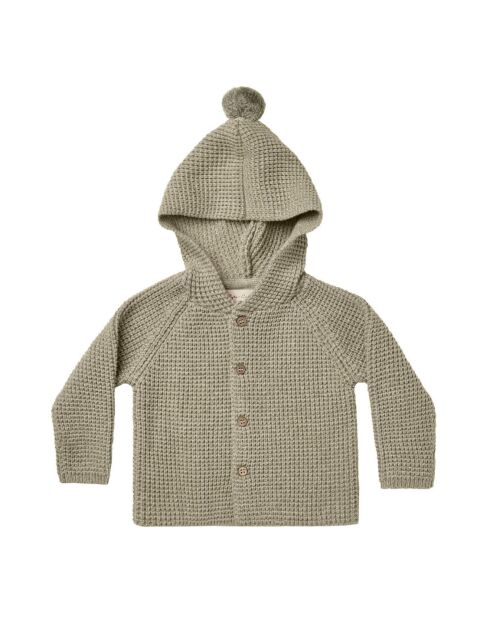 Cardigan à Capuche Pompon Gaufré sauge