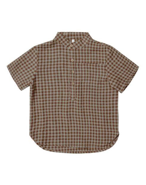 Chemise en Lin mélangé Vichy marron