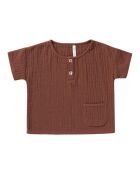 T-shirt Henley en Coton Crêpe terracotta