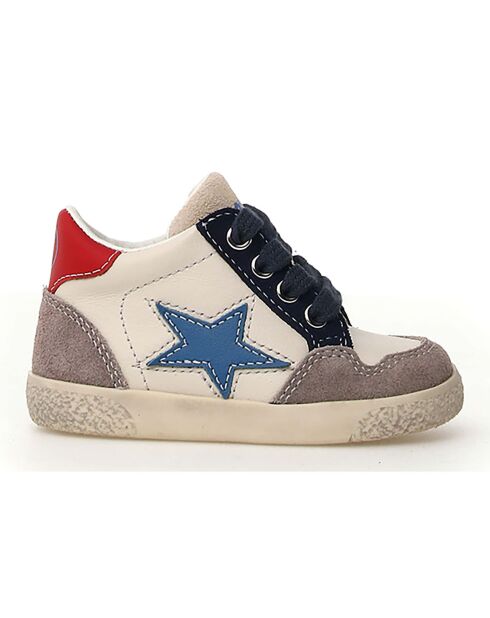 Donkergrijze/melk/marineblauwe Alnoite lederen sneakers