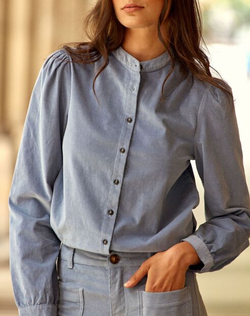 Chemise en Velours milleraies Blondie bleu gris