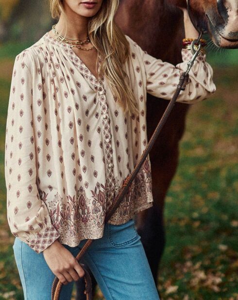 Chemise Brune boho beige
