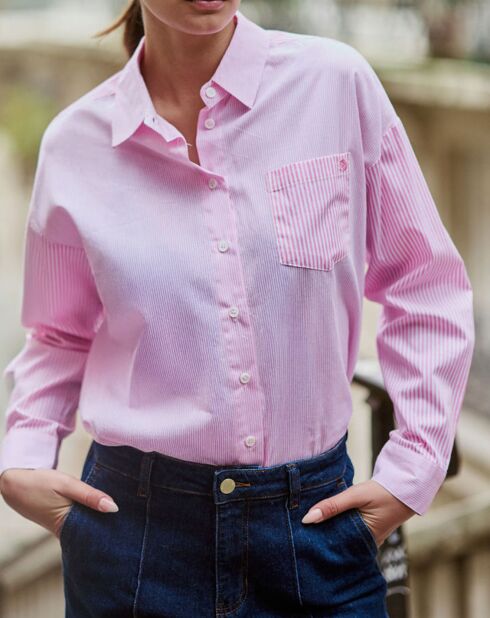 Chemise Coralia rose/blanc