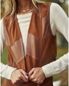 Gilet sans manches en Cuir Fanny camel