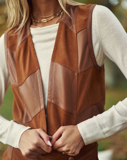 Gilet sans manches en Cuir Fanny camel
