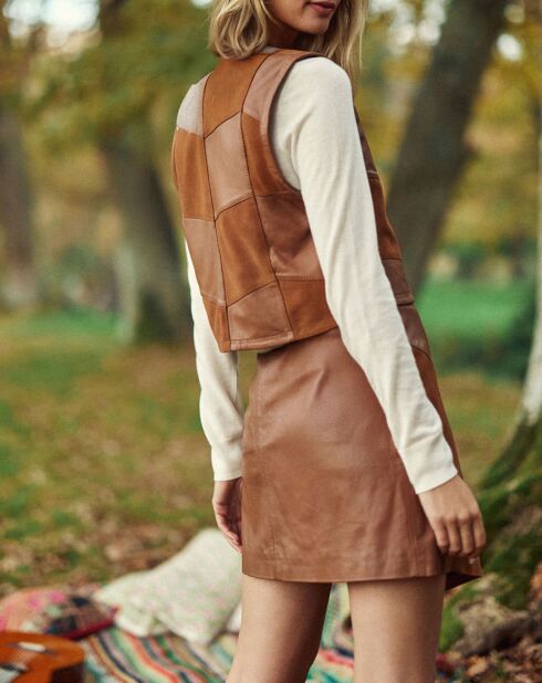 Gilet sans manches en Cuir Fanny camel