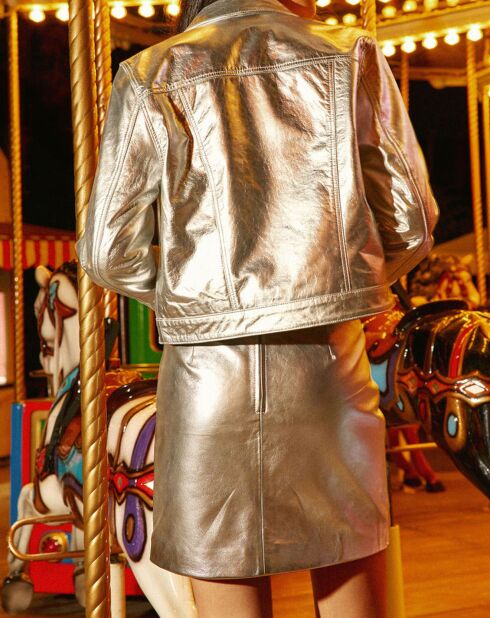 Veste en Cuir Ferena argentée