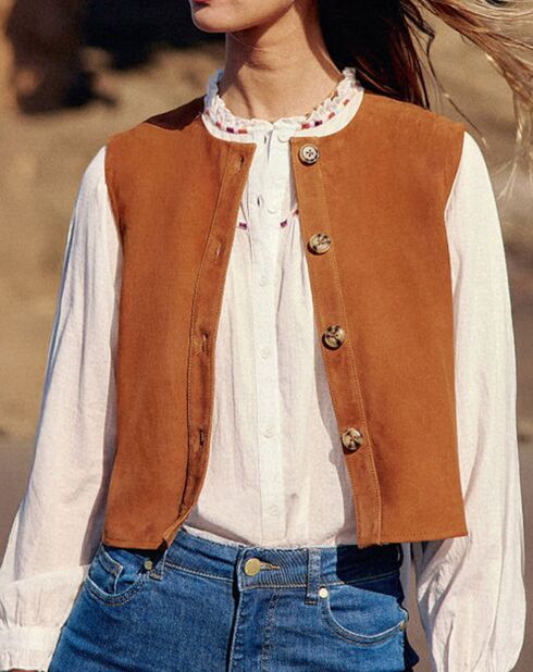 Gilet sans manches en Velours de Cuir Flora sand