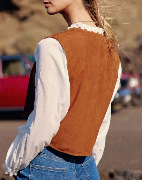 Gilet sans manches en Velours de Cuir Flora sand