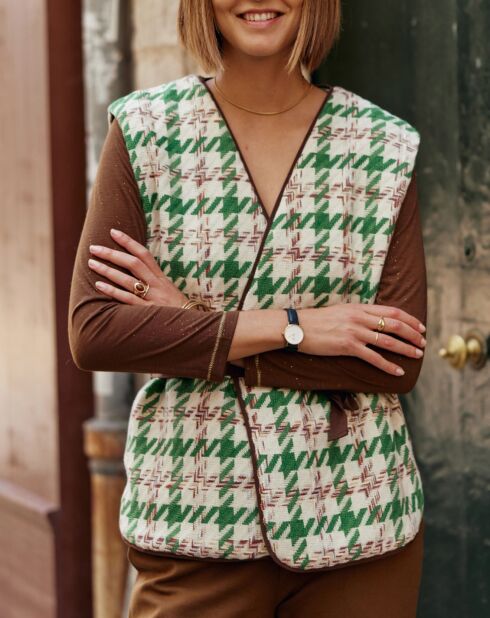Gilet sans manches Gifur pied de poule vert