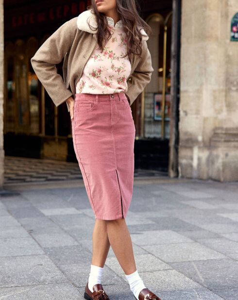 Jupe en Velours milleraies Jomia vieux rose