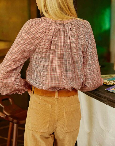 Chemise Marjani carreaux rose