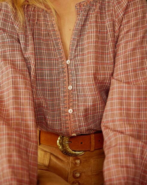 Chemise Marjani carreaux rose