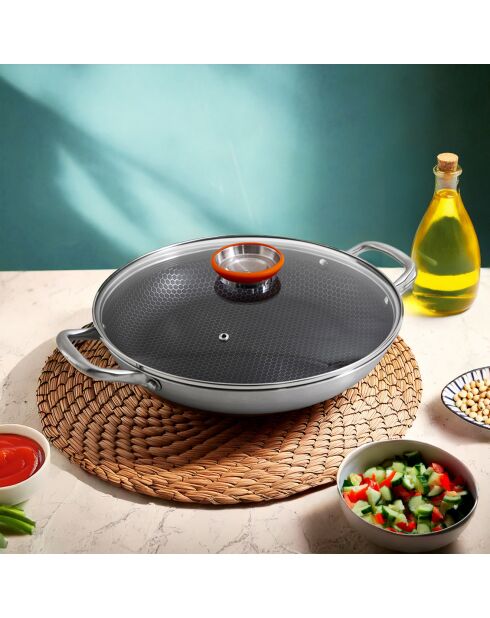 Plat à paëlla triplex avec couvercle  argenté - 3.5L