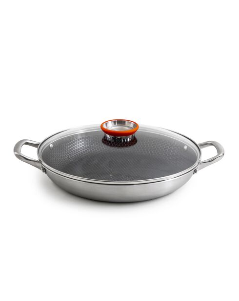 Plat à paëlla triplex avec couvercle  argenté - 3.5L