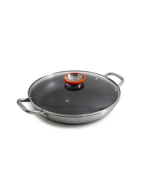 Plat à paëlla triplex avec couvercle  argenté - 3.5L