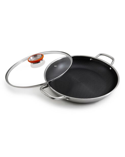 Plat à paëlla triplex avec couvercle  argenté - 3.5L