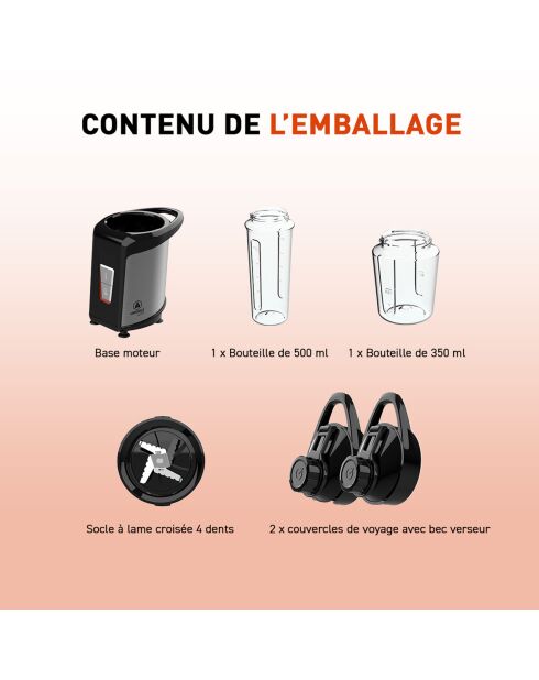 Mini Blender à Smoothies 350W - 6 pièces noir / orange - 300/500 ml