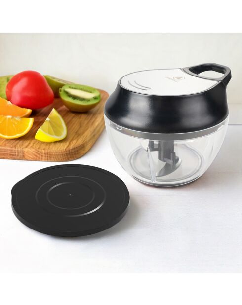 Hachoir manuel à ficelle + couvercle hérmetique noir/argenté - 211g