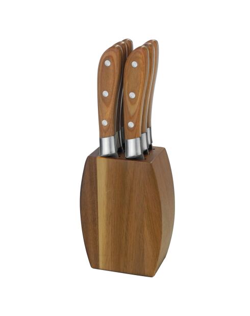 Bloc 6 couteaux steak bois de pakka Elias bois - 280x100x50 cm