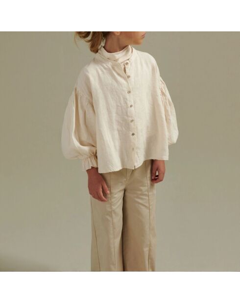 Ecrufarbene Bluse aus 100% Leinen