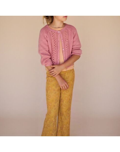 Pantaloni a fiori giallo senape