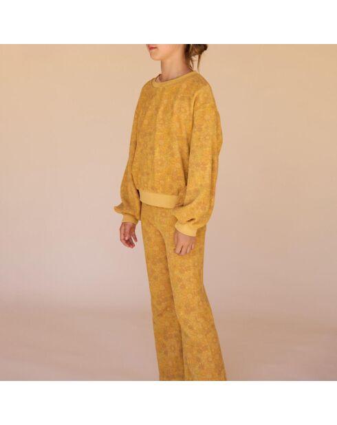 Pantaloni a fiori giallo senape