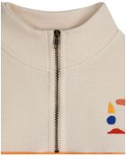 Felpa con zip a blocchi di colore in cotone biologico ecru/arancione