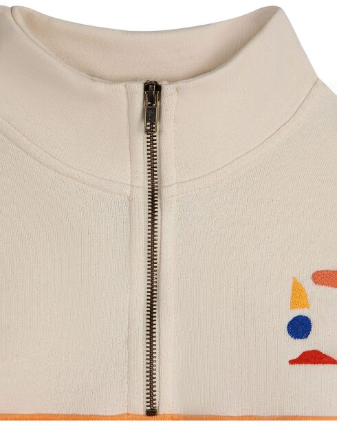 Felpa con zip a blocchi di colore in cotone biologico ecru/arancione