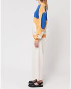 Orangefarben/mehrfarbiger Jacquard-Patch-Pullover