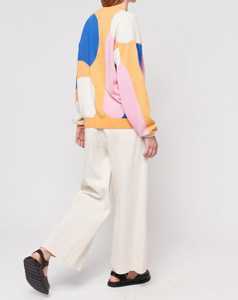 Orangefarben/mehrfarbiger Jacquard-Patch-Pullover