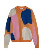 Orangefarben/mehrfarbiger Jacquard-Patch-Pullover