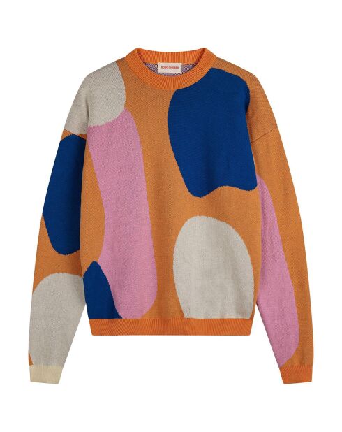 Orangefarben/mehrfarbiger Jacquard-Patch-Pullover